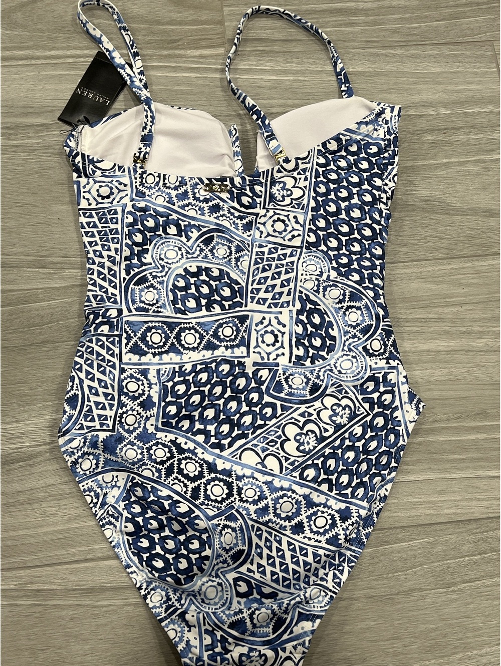 Lauren Ralph Lauren Geo-Print V-Cutout Bandeau One-Piece - Picture 4 of 6